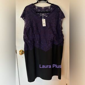 🎉222 NWT LAURA PLUS Purple and Black Lace Dress